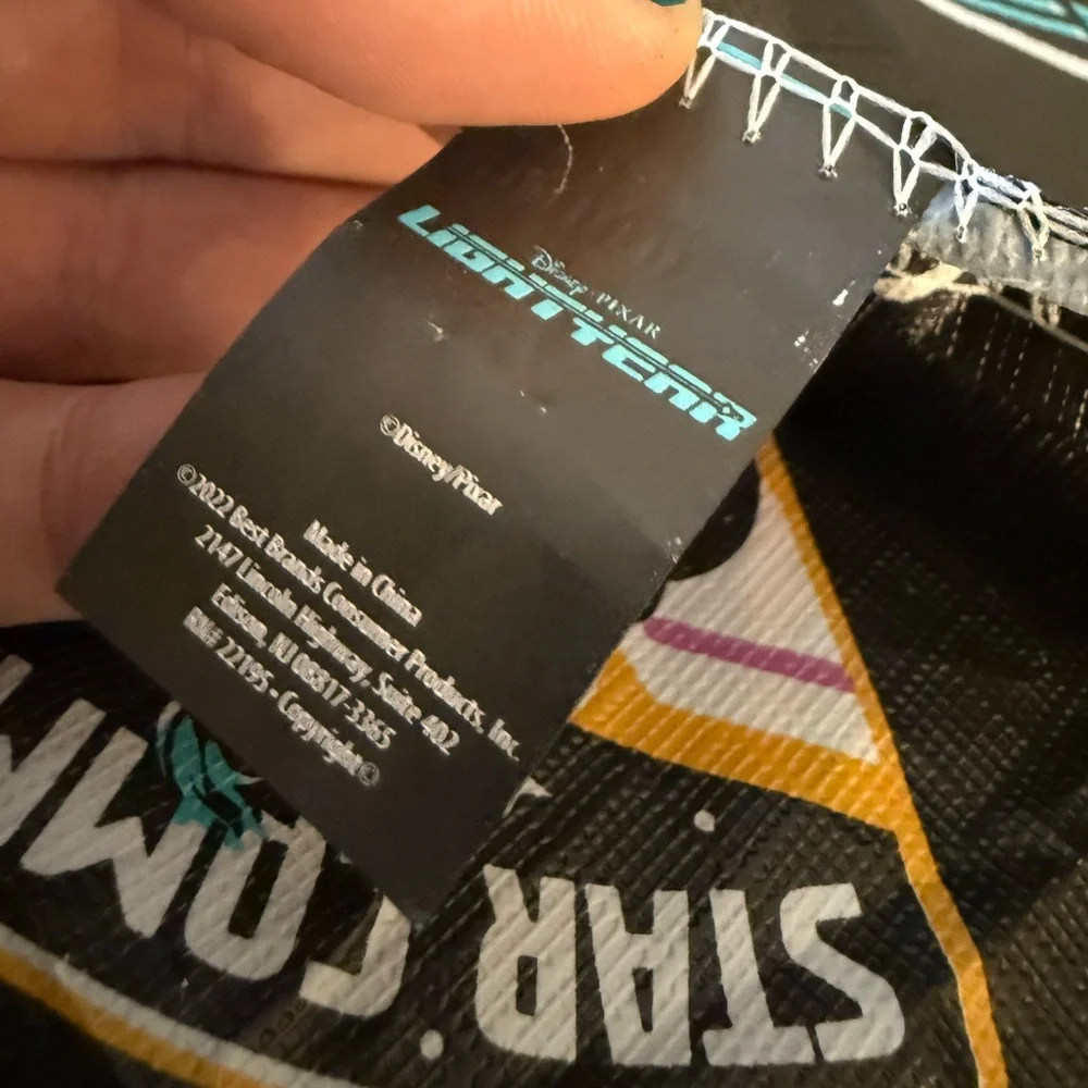 Disney Pixar Lightyear Tablecloth Black with Teal, Pink & Yellow Accents EUC